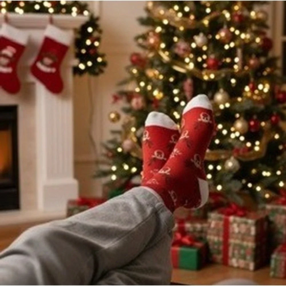 Novelty Christmas Knit Socks 5.5-8.5 US Holiday Reindeer Unisex Soft Cozy‎ NEW
